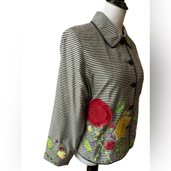Vintage ANAGE jacket:  gingham, embroidered, beaded, sequined, floral details - Picture 5 of 17